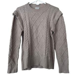 Raya cable chunky knit neutral sweater with ruffles sleeve detail stretch S